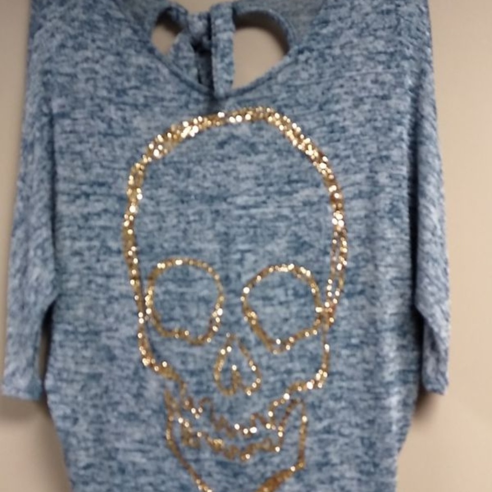 Metallic Gold Foil skull blouse Sm-Med